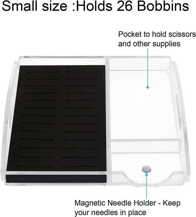 Hamtery Acrylic Working Tray for Cross Stitch and Embroidery Supplies, Embroidery Floss Bobbins Organizer with Magnetic Needle Holder and Tools Storage-Tray Only(Small-For 3mm acrylic bobbin) - Image 2